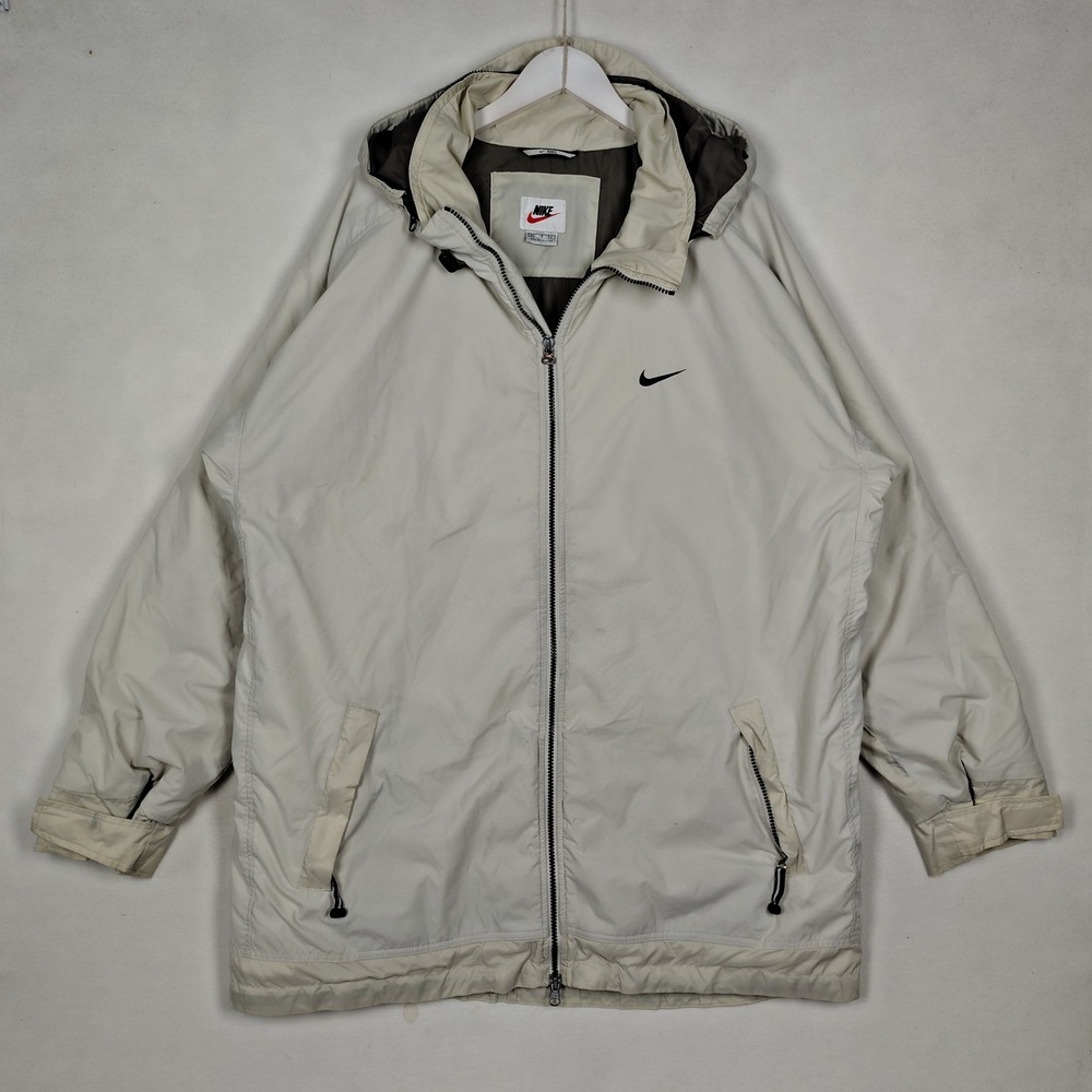 Vintage Nike Hooded Windbreaker Jacket XL Light Gray Full Zip Embroidered Logo